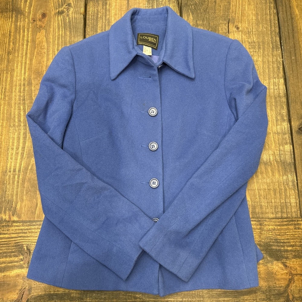 Women's Louben Petites Cashmere Wool Blend Blue Jacket Womens Size 2, Buttons